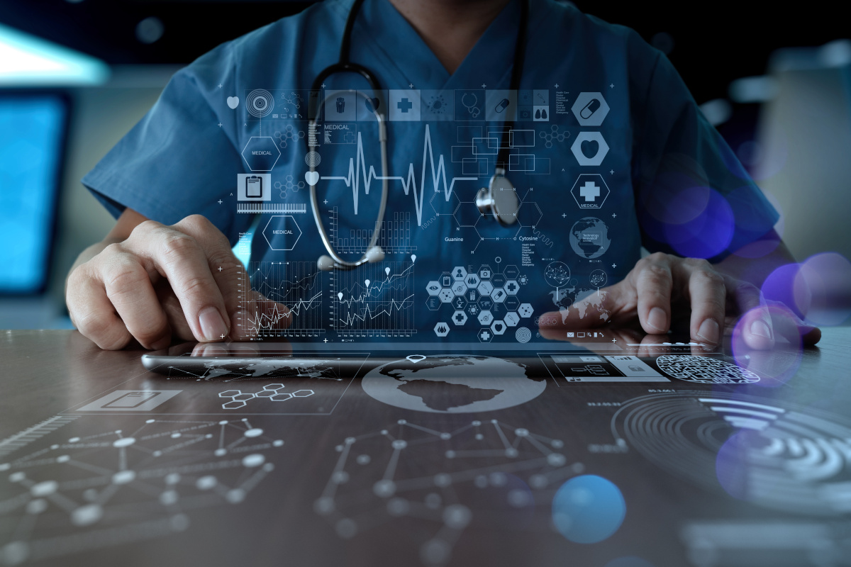 Doctor using modern computer interface as medical data concept.